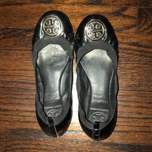Tory Burch black patent leather flats.  Size 8.